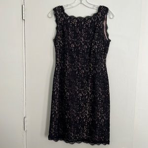 Adrianna Papell Black Lace Nude Sheath Dress